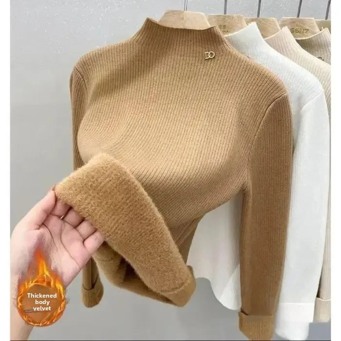 Pull Côtelé à Col Cheminé & Doublure Chaude