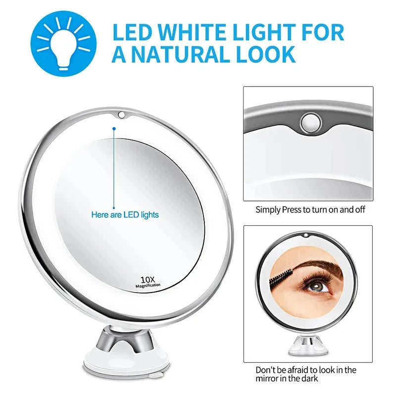 Miroir Grossissant 10x Ajustable à LED