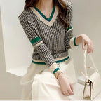 Pull Col V Motif Pied de Poule