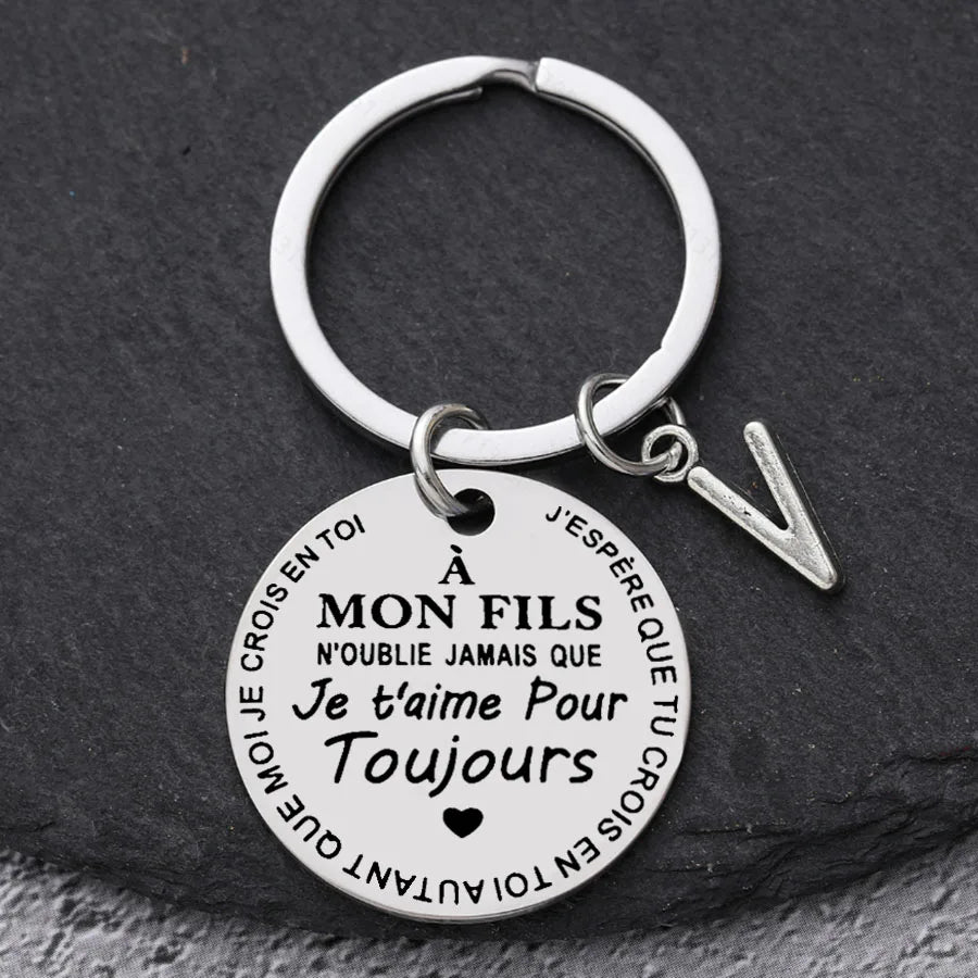 Porte-clé à offrir "Mon fils" ou "Ma fille" avec initiale