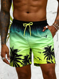 Short de Bain à Cordon et Imprimé Palmier Tropical