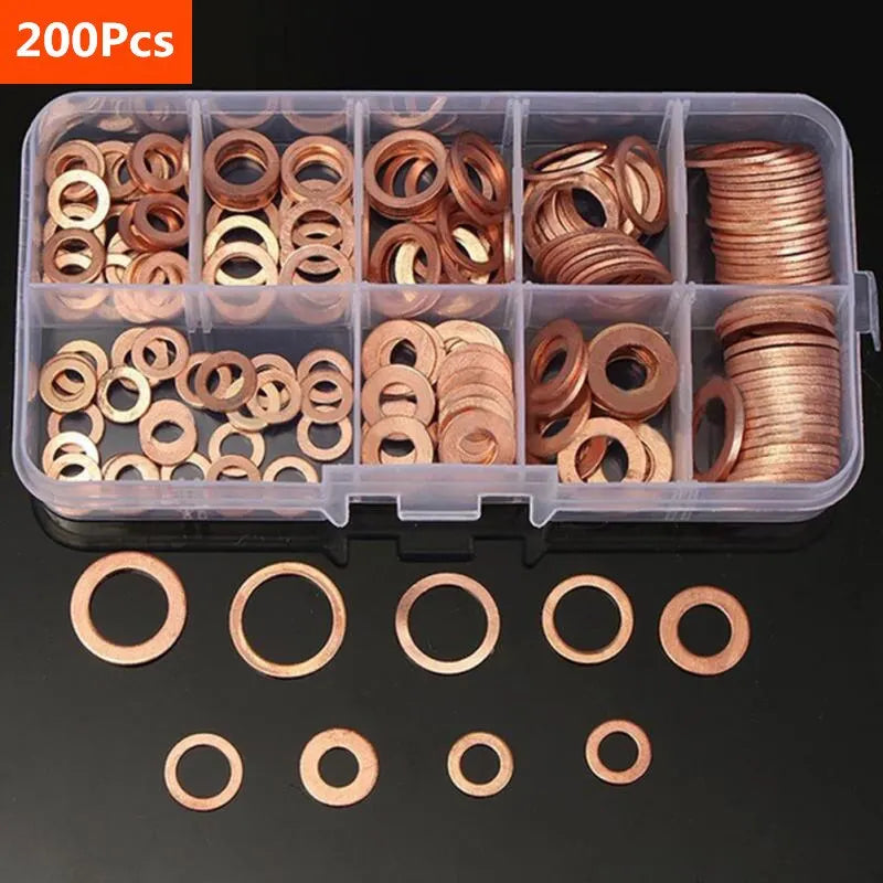 Kit de 200 Pièces de Joints d'Étanchéité en Cuivre - M8, M10, M12, M14