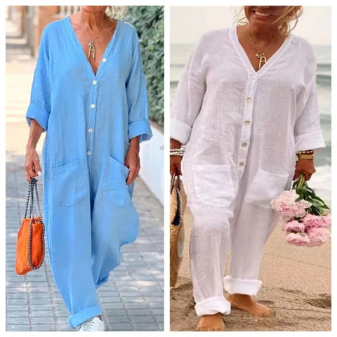 Combinaison Pantalon à Boutons d'Été Légère & Ample
