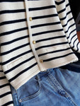 Cardigan à rayures à col rond pour femmes