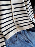 Cardigan à rayures à col rond pour femmes