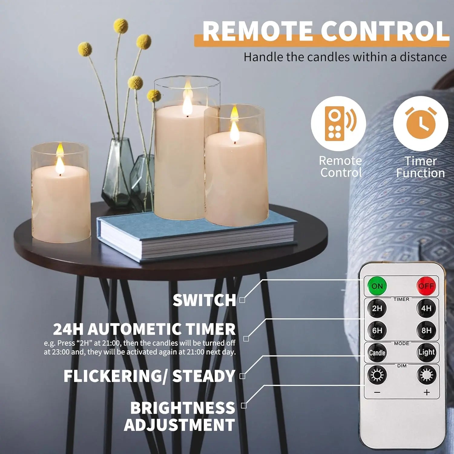3 Bougies LED Sans Flamme avec Télécommande