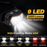 Lampe frontale Portable à 9 Led avec capteur de mouvement