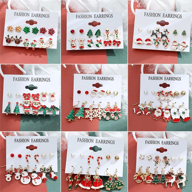 Lot de 6 Paires de Boucles d'oreilles de Noël