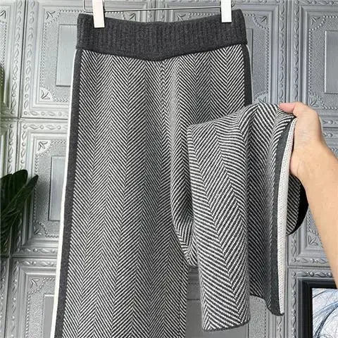 Pantalon Élégant en Maille à Motif Chevron