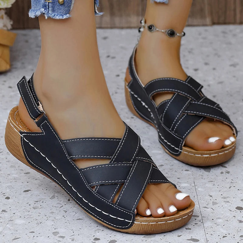 Sandales en Cuir PU Design croisé à Scratch