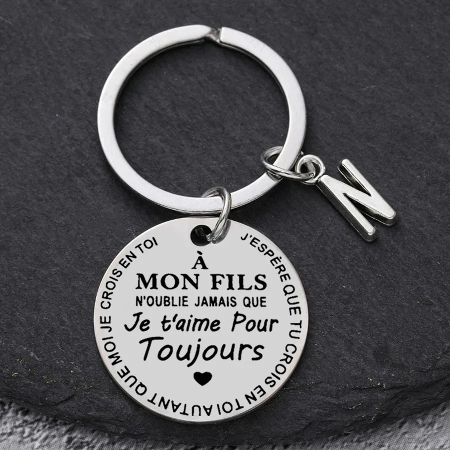 Porte-clé à offrir "Mon fils" ou "Ma fille" avec initiale