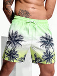 Short de Bain à Cordon et Imprimé Palmier Tropical
