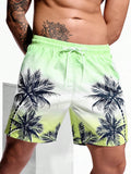 Short de Bain à Cordon et Imprimé Palmier Tropical
