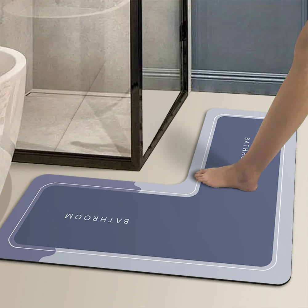 Tapis de Bain en Forme de L Absorbant & Antidérapant