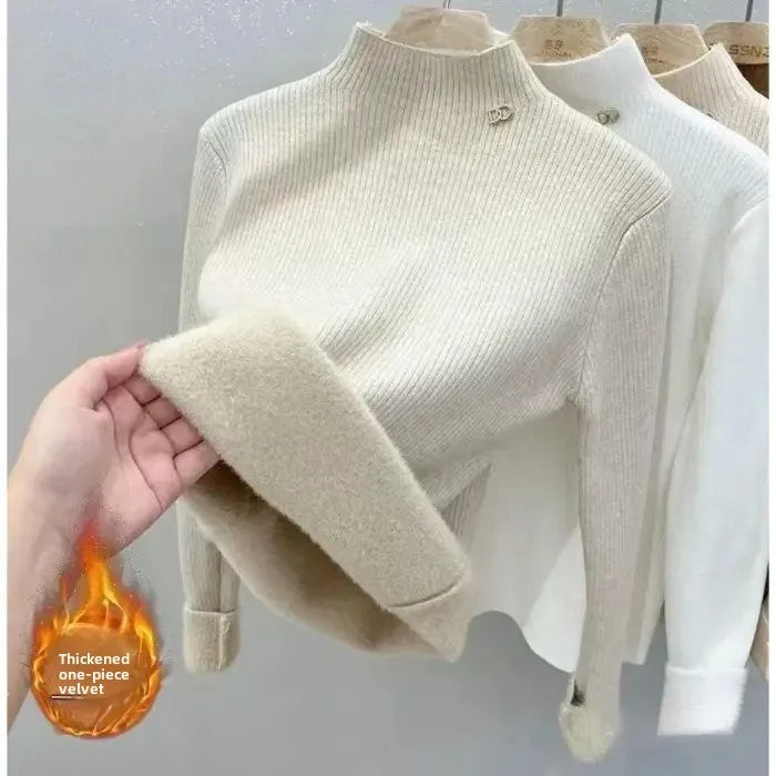 Pull Côtelé à Col Cheminé & Doublure Chaude