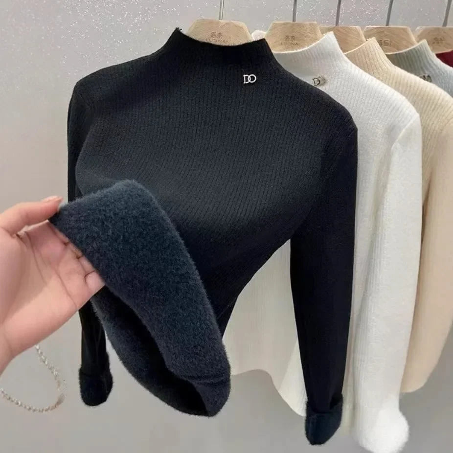 Pull Côtelé à Col Cheminé & Doublure Chaude