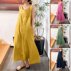 Robe longue et ample Boho en coton et lin avec poch