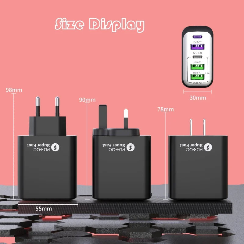 Chargeur 240W Rapide 3 Ports USB & 2 Type-C + Chargeur