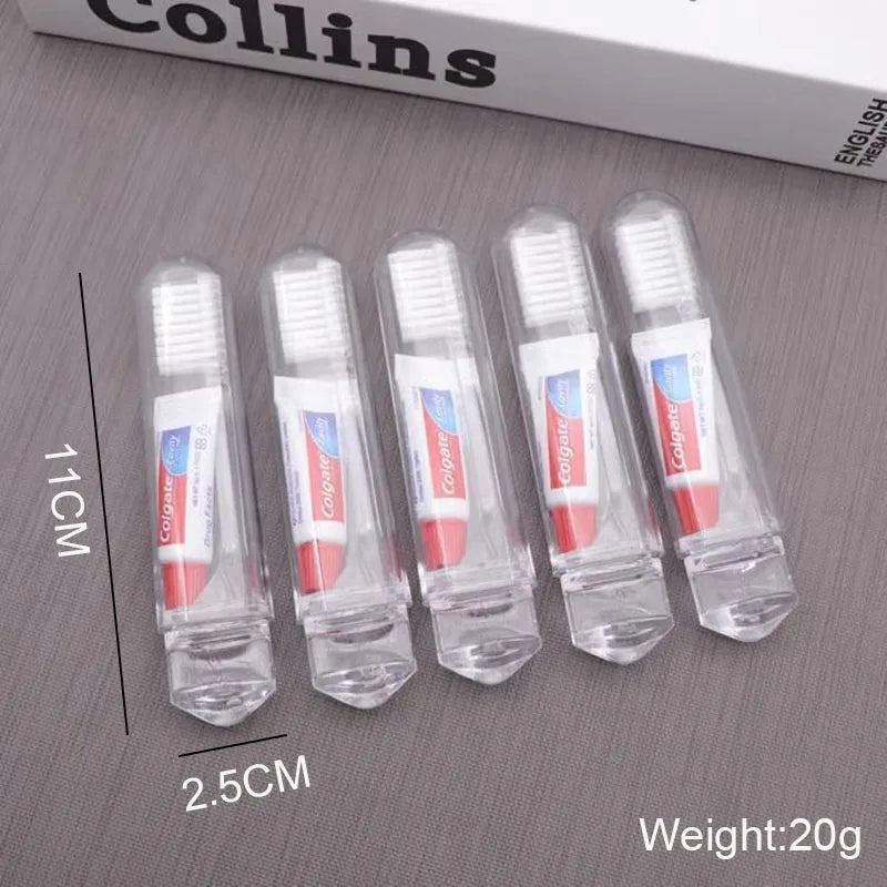 Lot de 5PCS de Mini Brosses à Dents de Voyage - Dentifrice Inclus
