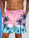 Short de Bain à Cordon et Imprimé Palmier Tropical