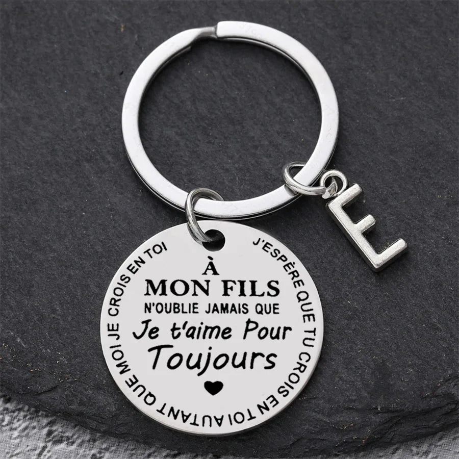 Porte-clé à offrir "Mon fils" ou "Ma fille" avec initiale