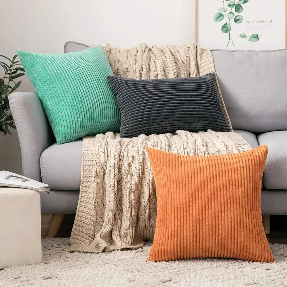 Housse de coussin en velours côtelé super doux