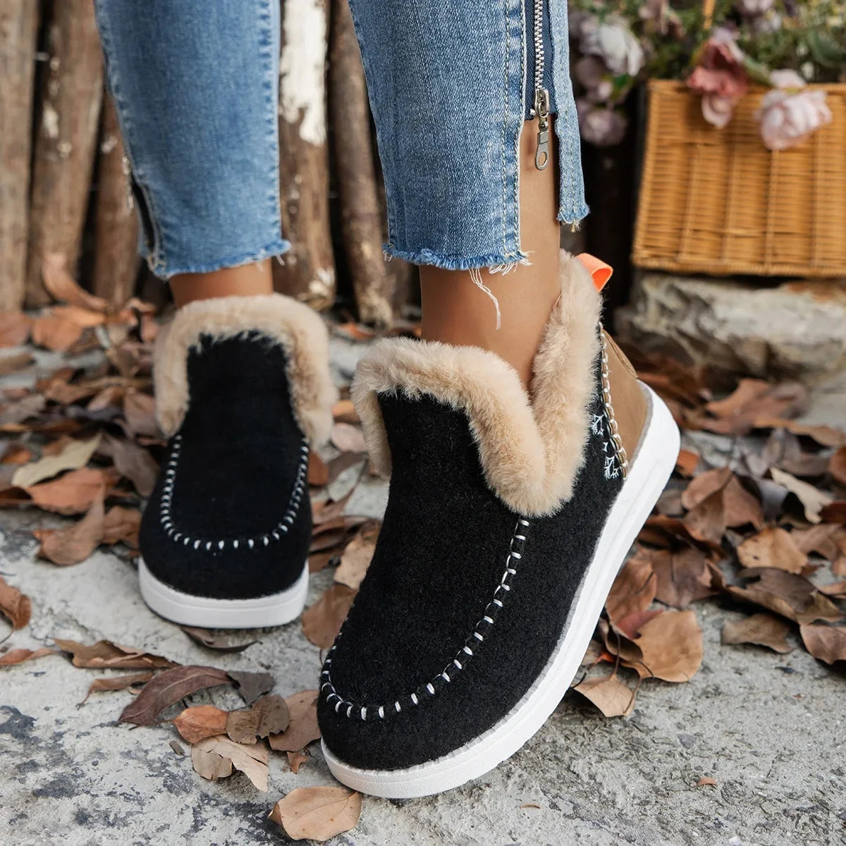 Bottines de Neige Intérieur Fausse Fourrure - Faciles à Enfiler