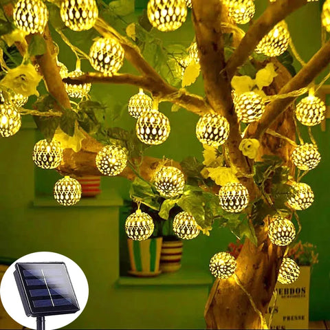 Guirlande solaire avec boules à motifs de 5 à 12M