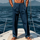 Pantalon en Lin Décontracté à Taille élastique