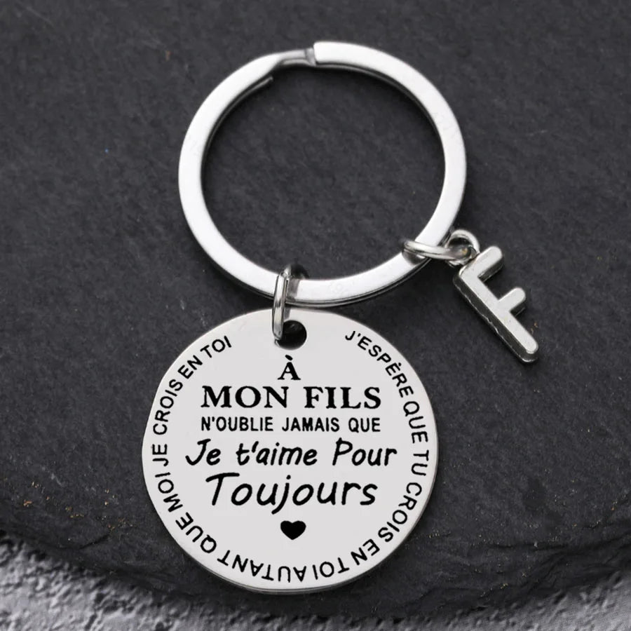 Porte-clé à offrir "Mon fils" ou "Ma fille" avec initiale