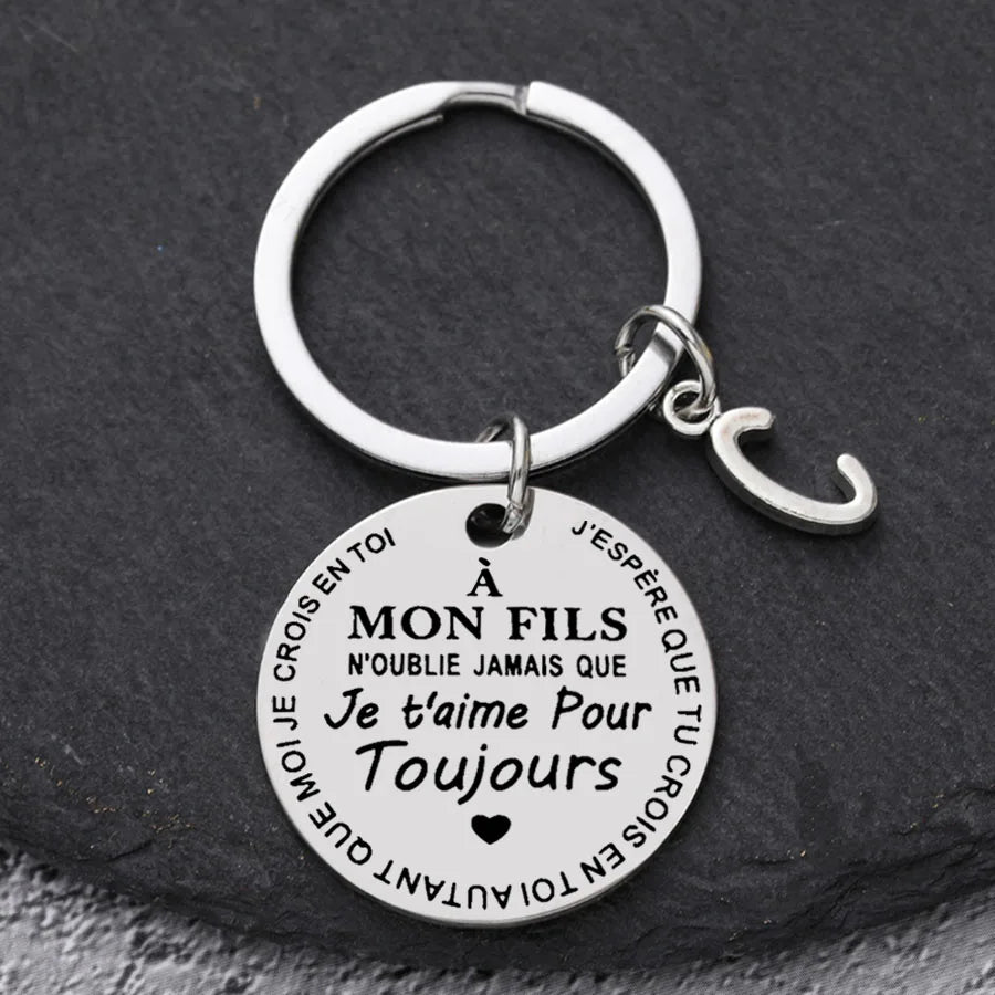 Porte-clé à offrir "Mon fils" ou "Ma fille" avec initiale