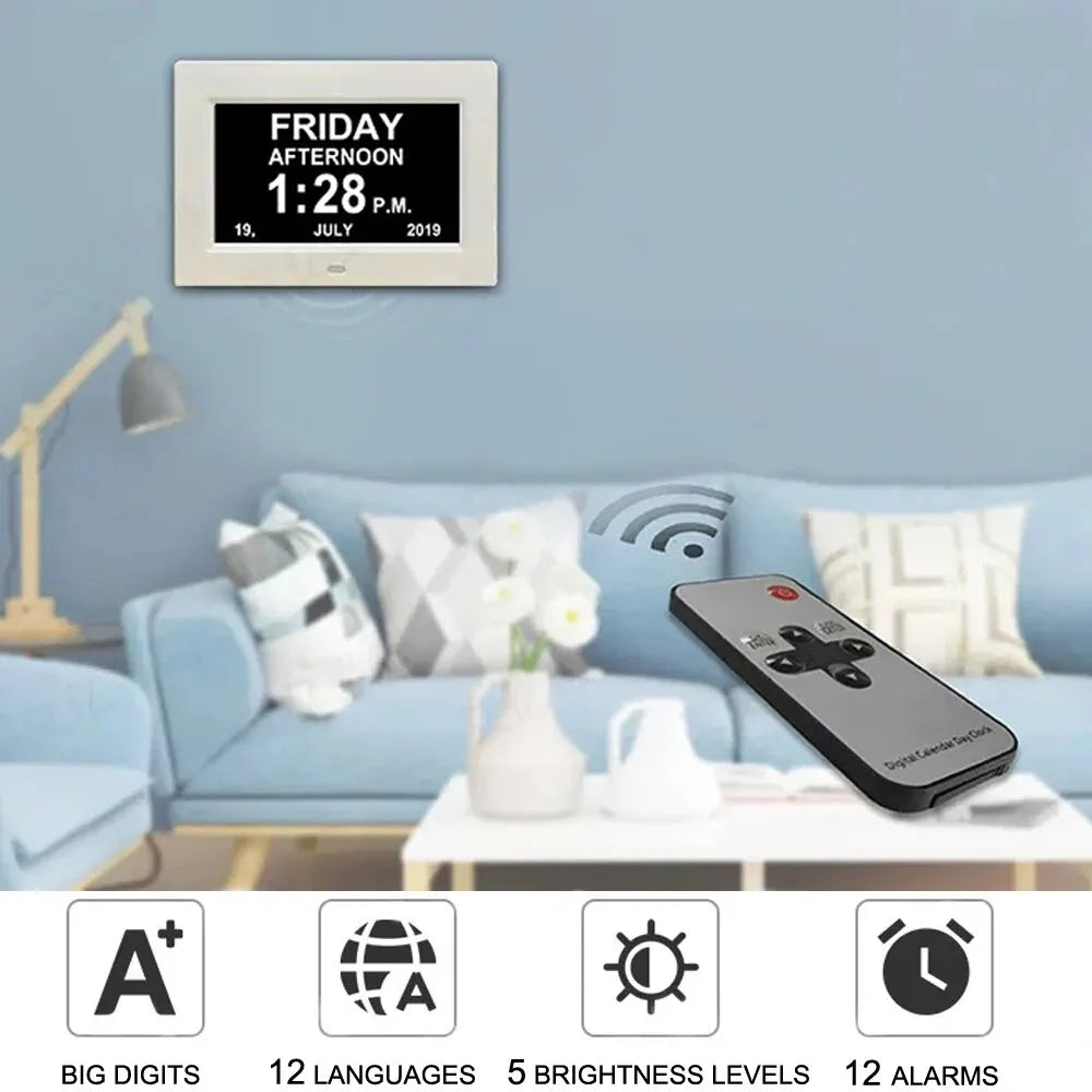 Horloge Digitale Grand Écran et 12 alarmes – Rappel Médical Senior
