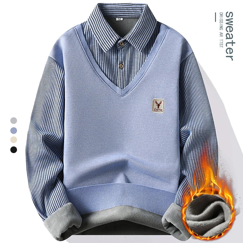 Polo Sans Manche & Chemise à Rayure 2 en 1 Doublure Polaire