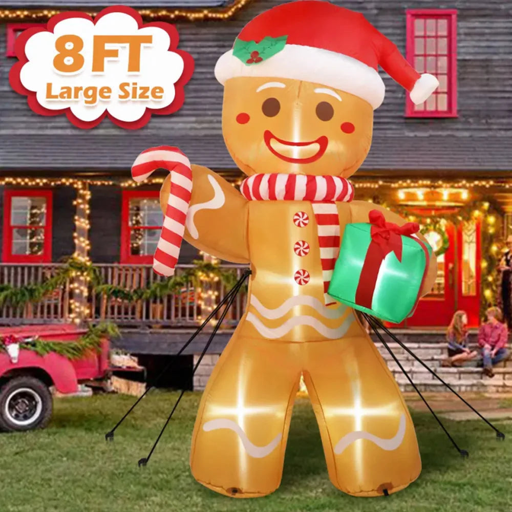 Bonhomme en Pain d'épice gonflable de Noël avec lumières LED - 2,4M