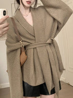 Cardigan à grosse maille avec ceinture