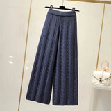 Pantalon ample en maille tricoté et torsadé - Taille haute et extensible