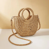 Mini Panier en Osier à Bandoulière Amovible & Fermeture Cordon