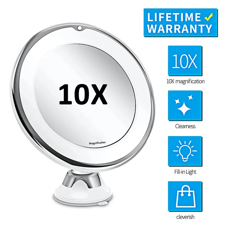 Miroir Grossissant 10x Ajustable à LED