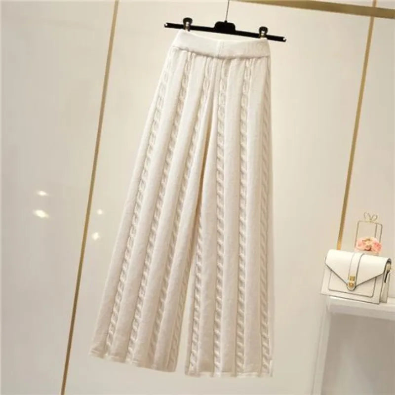 Pantalon ample en maille tricoté et torsadé - Taille haute et extensible