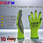 10 Paires de Gants de Travail de Sécurité Enduits en PU - Certifiés EN 388