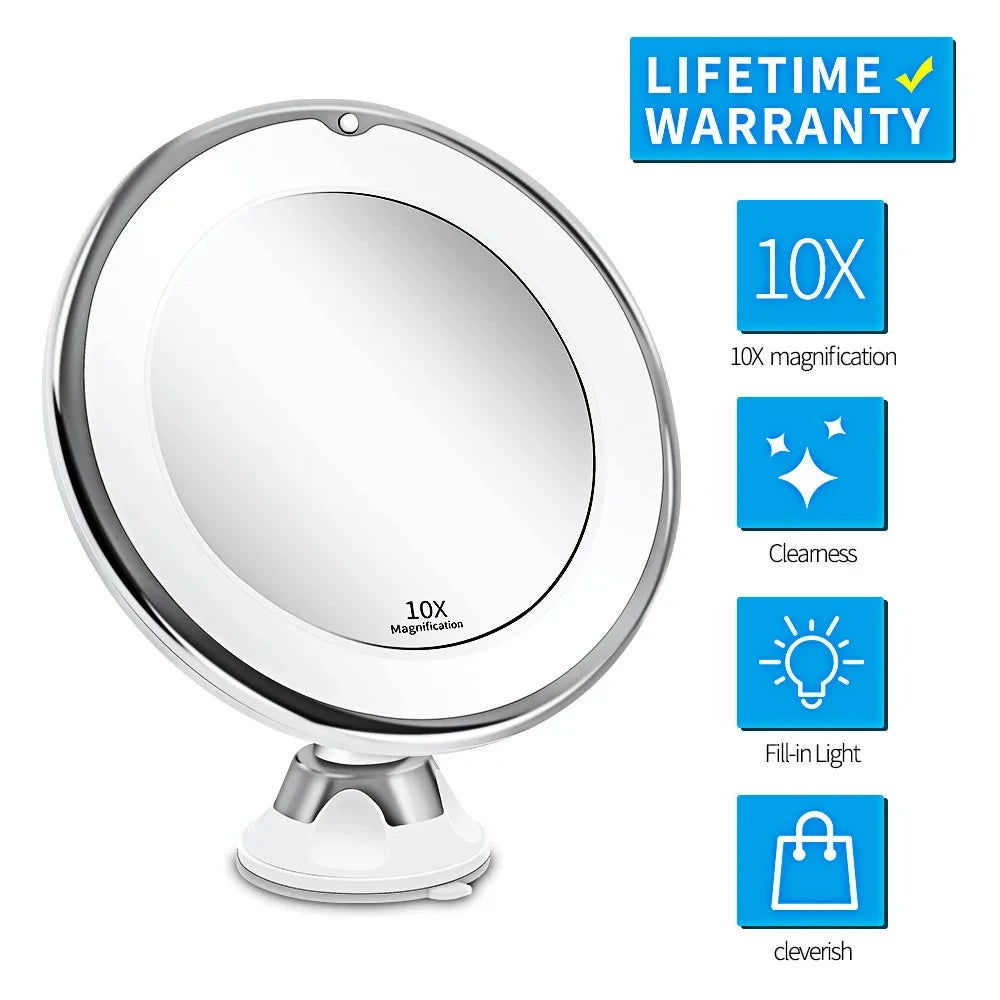Miroir Grossissant 10x Ajustable à LED