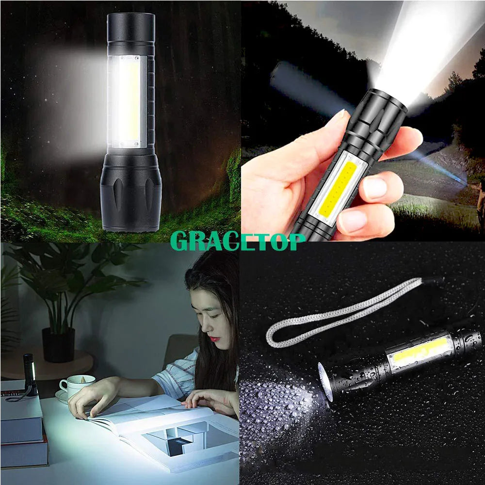Lampe de poche 3 Modes de lumière rechargeable avec boîte de rangement