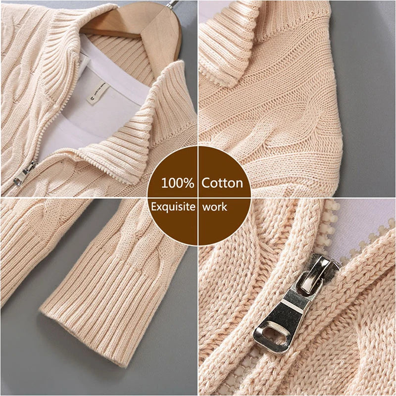 Pull Zippé Décontracté à Maille Large – Style Hiver 2026