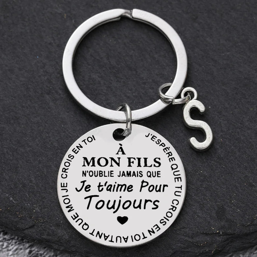 Porte-clé à offrir "Mon fils" ou "Ma fille" avec initiale
