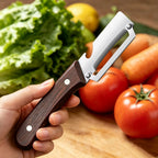 Lot de 3 Éplucheurs 4-en-1 en Acier Inox & Manche en Bois – Épluche, Coupe en Julienne, Tranche et Décapsule
