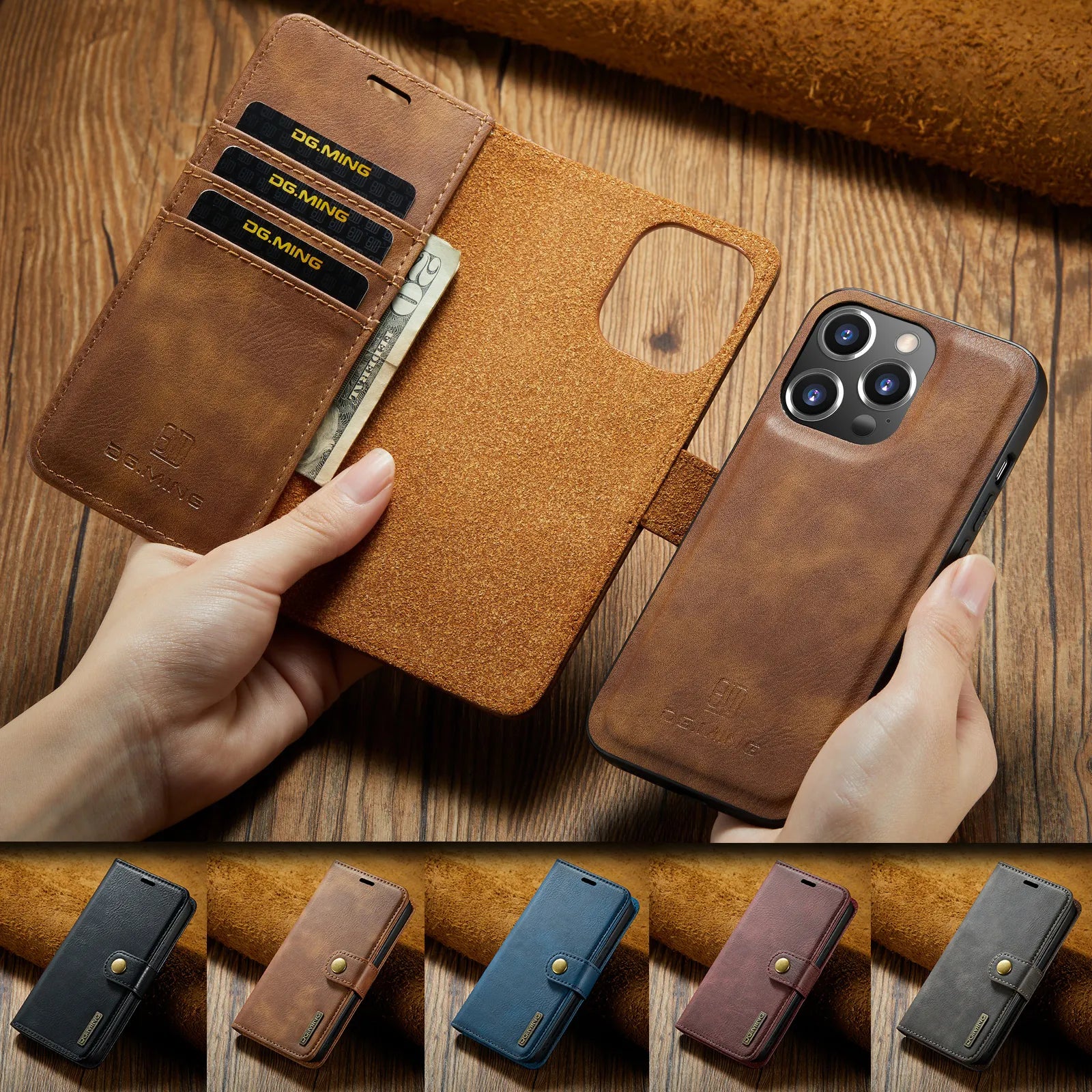 Etui portefeuille + Coque Magnétique pour iPhone