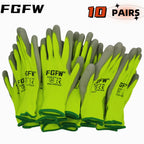 10 Paires de Gants de Travail de Sécurité Enduits en PU - Certifiés EN 388