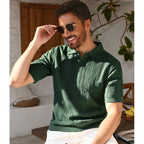 Polo homme en maille légère à manches courtes — col boutonné