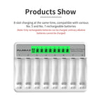 Chargeur de Piles Intelligent 8 Slots – Écran LCD et Charge Rapide USB-C pour AA/AAA Ni-MH & Ni-CD
