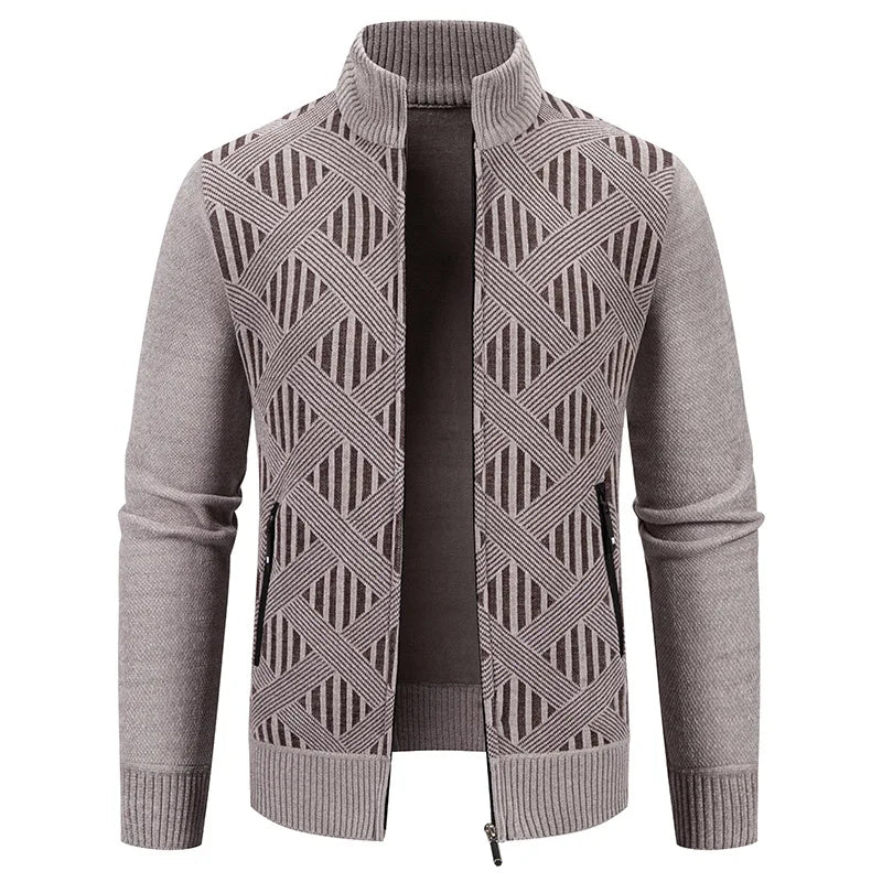 Gilet Col Cheminé Tricoté Motifs Géométrique
